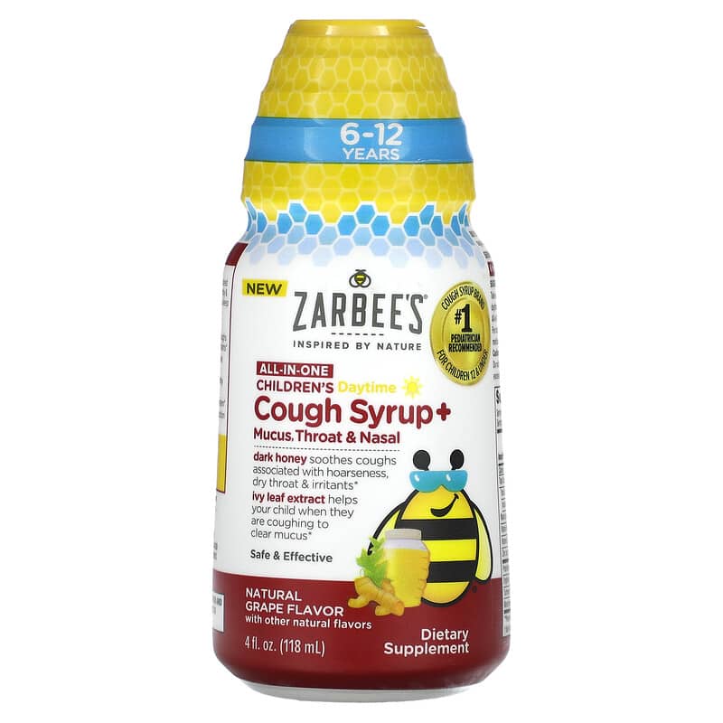 Zarbee's Children's Daytime Cough Syrup + Mucus Throat & Nasal 6-12 Years Natural Grape 4 fl oz (118 ml) 3 Zarbee's Children's Daytime Cough Syrup + Mucus Throat & Nasal 6-12 Years Natural Grape 4 fl oz (118 ml) 300450663832