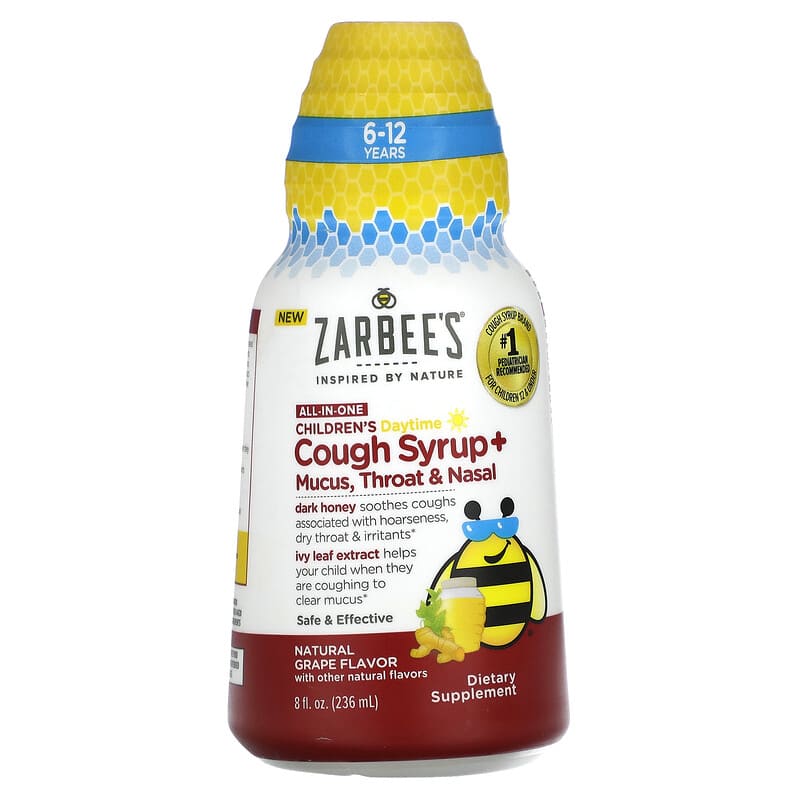 Zarbee's Children's Daytime Cough Syrup + Mucus Throat & Nasal 6-12 Years Natural Grape 8 fl oz (236 ml) 3 Zarbee's Children's Daytime Cough Syrup + Mucus Throat & Nasal 6-12 Years Natural Grape 8 fl oz (236 ml) 300450663818