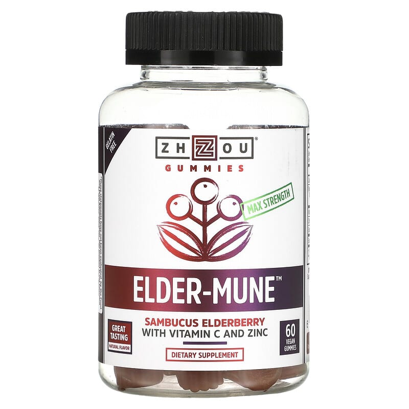 Zhou Nutrition Max Strength Elder-Mune Sambucus Elderberry 60 Vegan Gummies 3 Zhou Nutrition Max Strength Elder-Mune Sambucus Elderberry 60 Vegan Gummies 669191805407