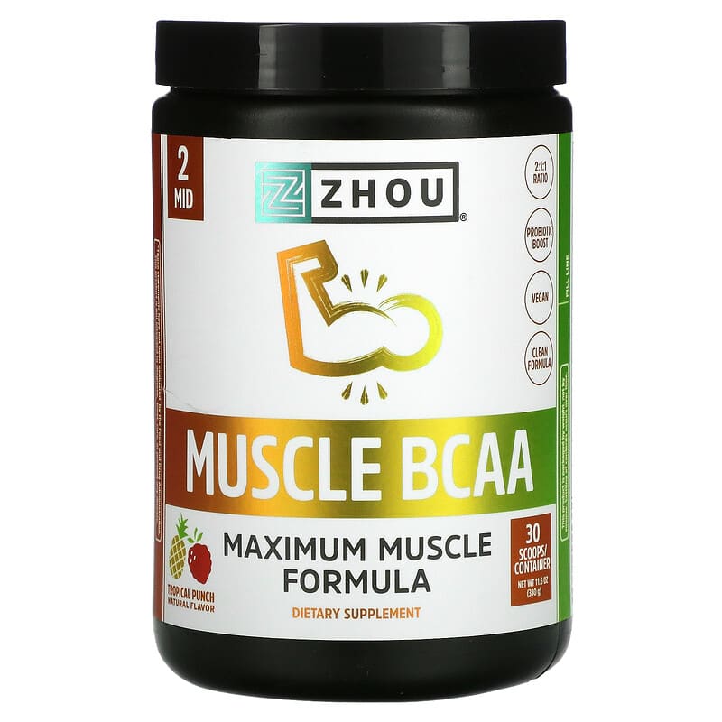 Zhou Nutrition Muscle BCAA Maximum Muscle Formula Tropical Punch 11.6 oz (330 g) 3 Zhou Nutrition Muscle BCAA Maximum Muscle Formula Tropical Punch 11.6 oz (330 g) 669191503631
