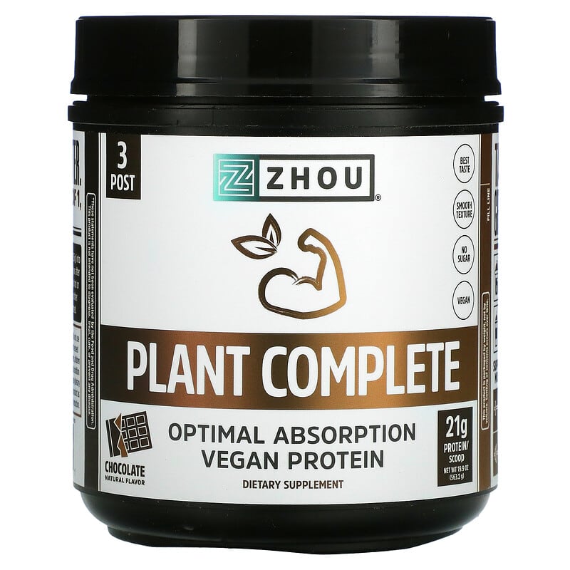 Zhou Nutrition Plant Complete Optimal Absorption Vegan Protein Chocolate 19.9 oz (563.2 g) 3 Zhou Nutrition Plant Complete Optimal Absorption Vegan Protein Chocolate 19.9 oz (563.2 g) 669191518611