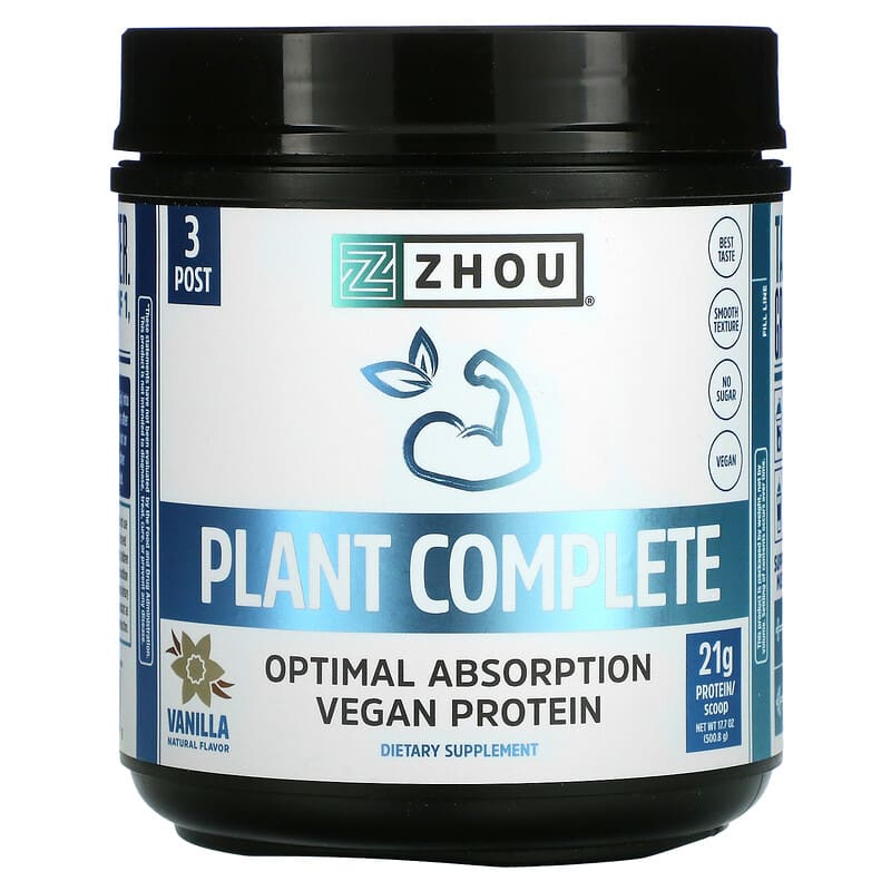 Zhou Nutrition Plant Complete Optimal Absorption Vegan Protein Vanilla 17.7 oz (500.8 g) 3 Zhou Nutrition Plant Complete Optimal Absorption Vegan Protein Vanilla 17.7 oz (500.8 g) 669191721486